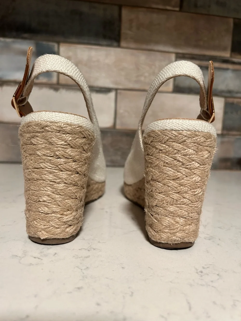 Women’s Ivory Espadrille Wedge Slingback Peep-Toe Sandal